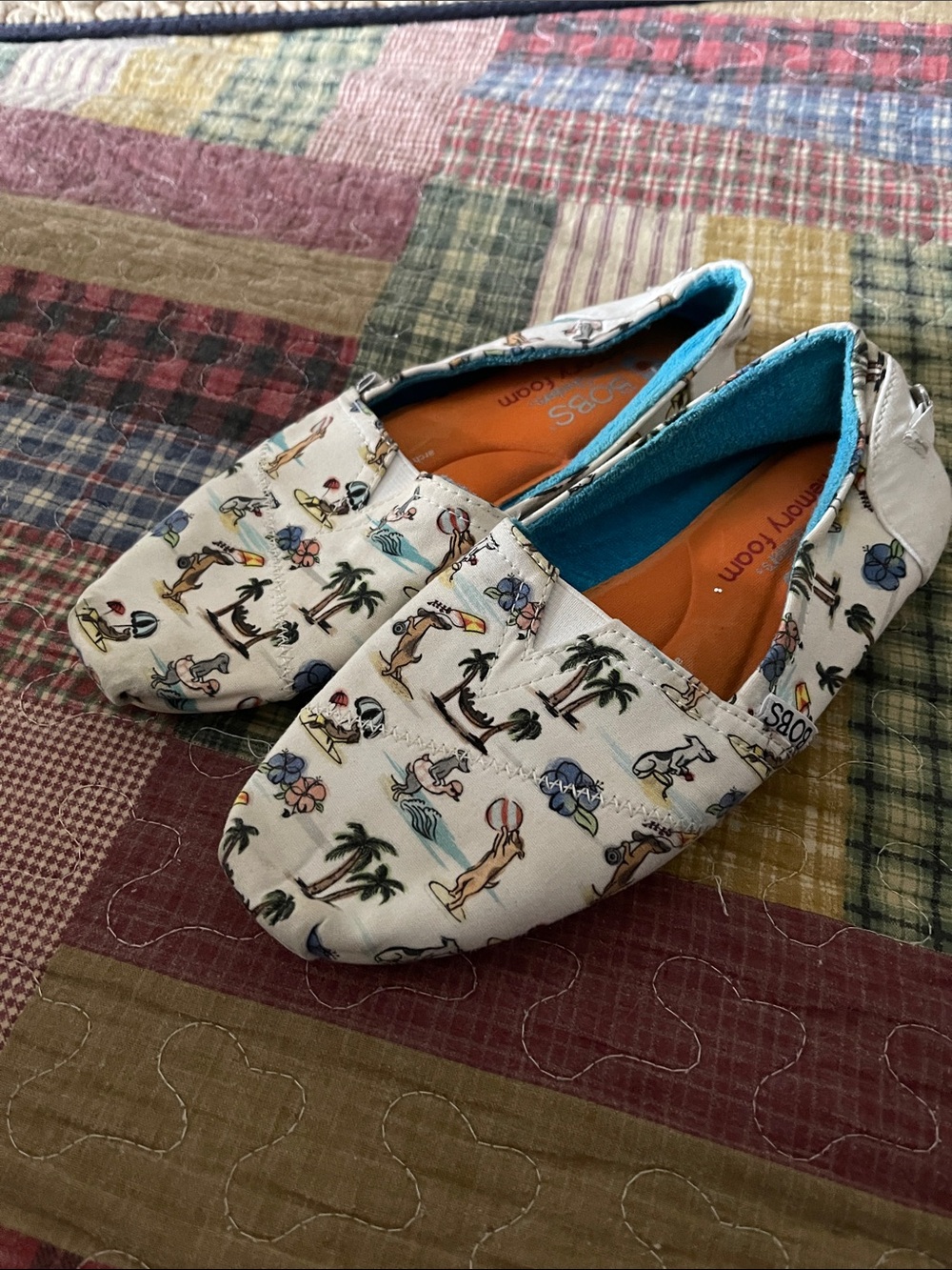 BOBS from Skechers White Beach Print Canvas Flats